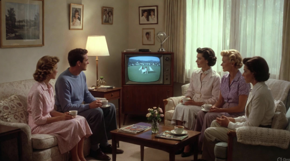 1950s Rose Parade viewed on early color television