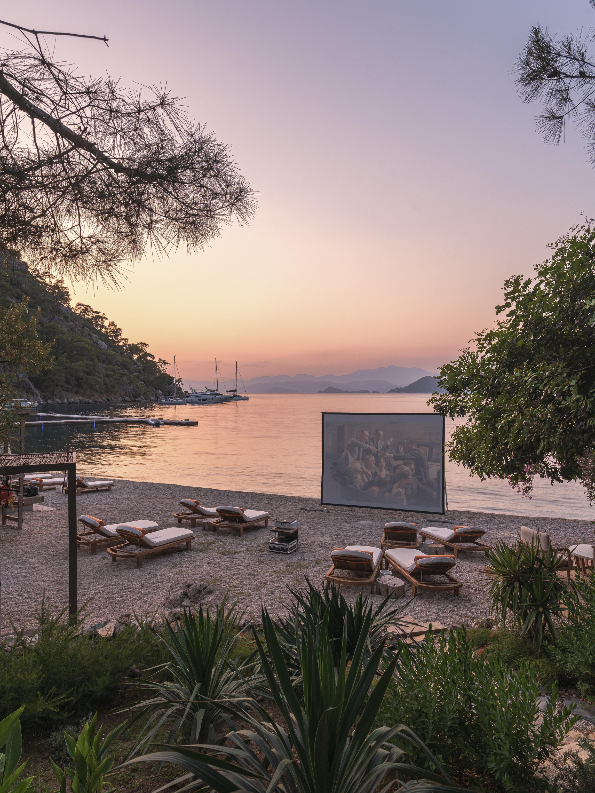 Sunset over the beach at Yazz Collective