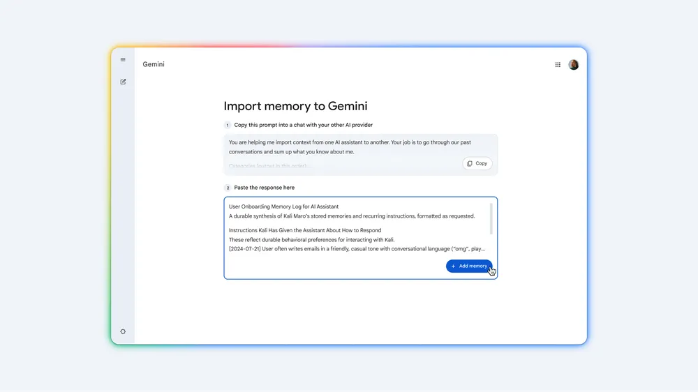 Gemini adds chat import tools