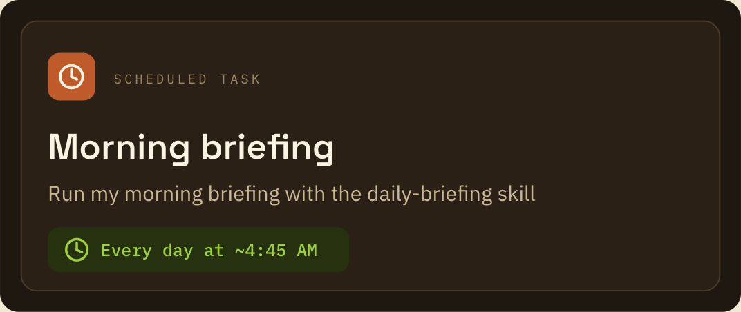 The scheduled task card, set to run every day at about 4:45 AM