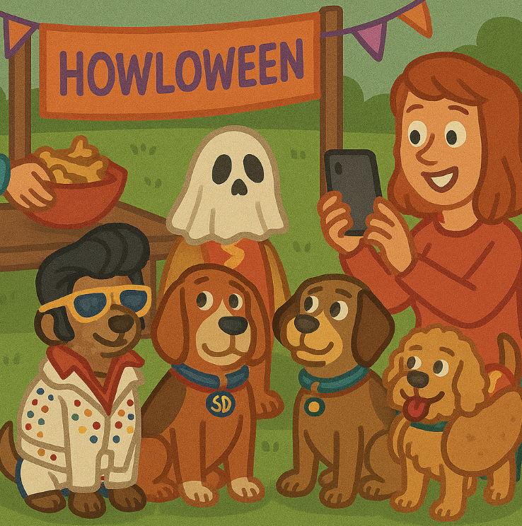 Dozens of costumed canines get their chance to trick-or-treating at Howloween event in Michigan