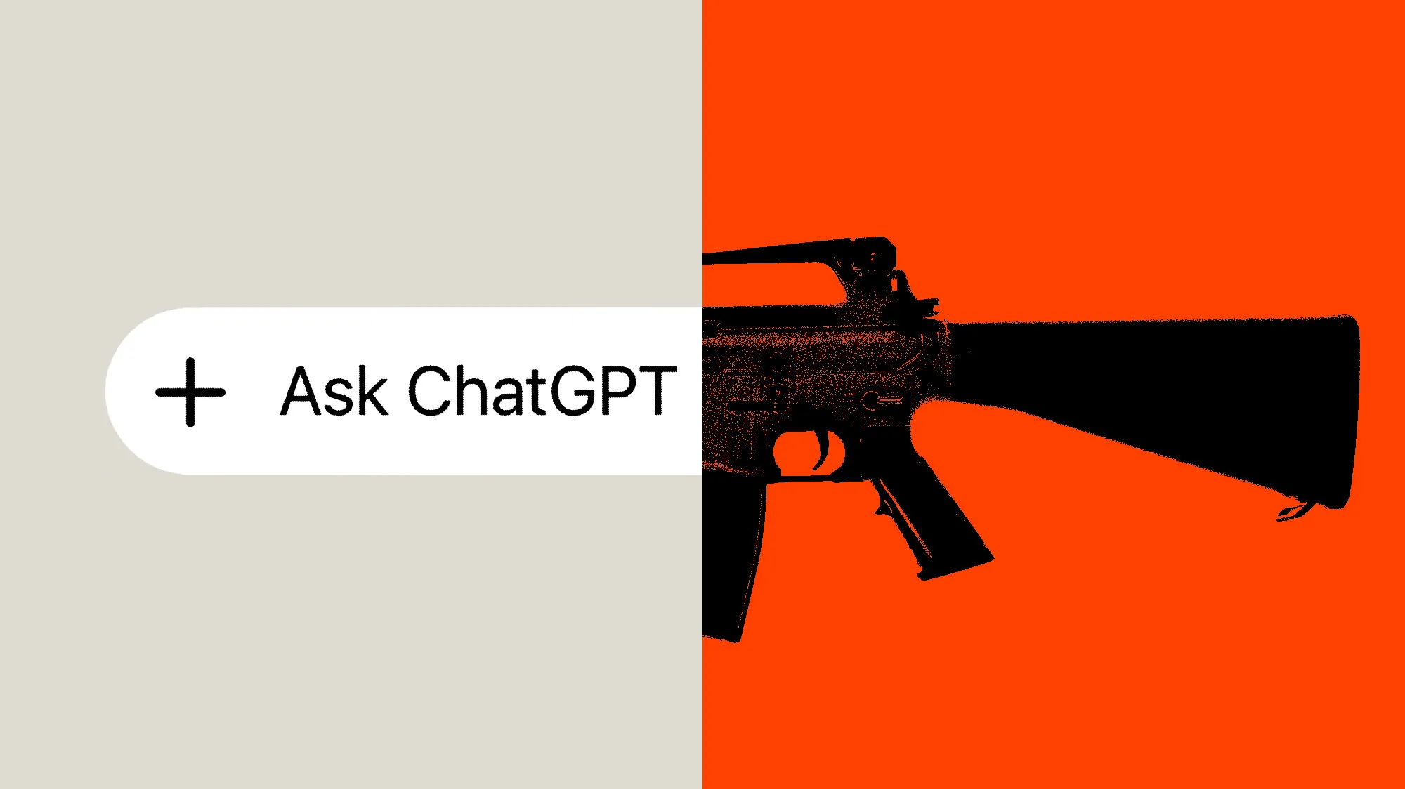 A ChatGPT search bar merging into the silhouette of an assault rifle