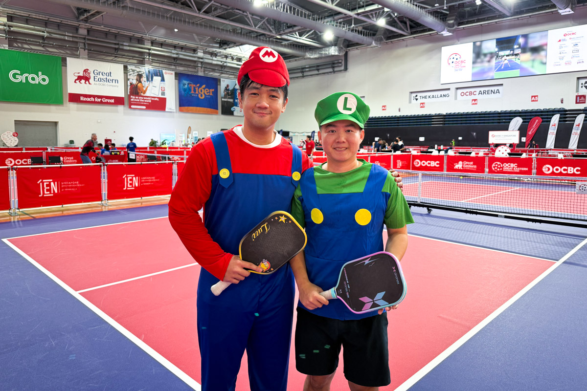 Michael (left) & Sean were registered as The Minions but their yellow outfits were deemed a possible distraction so they became Mario and Luigi and made the finals...and almost won.