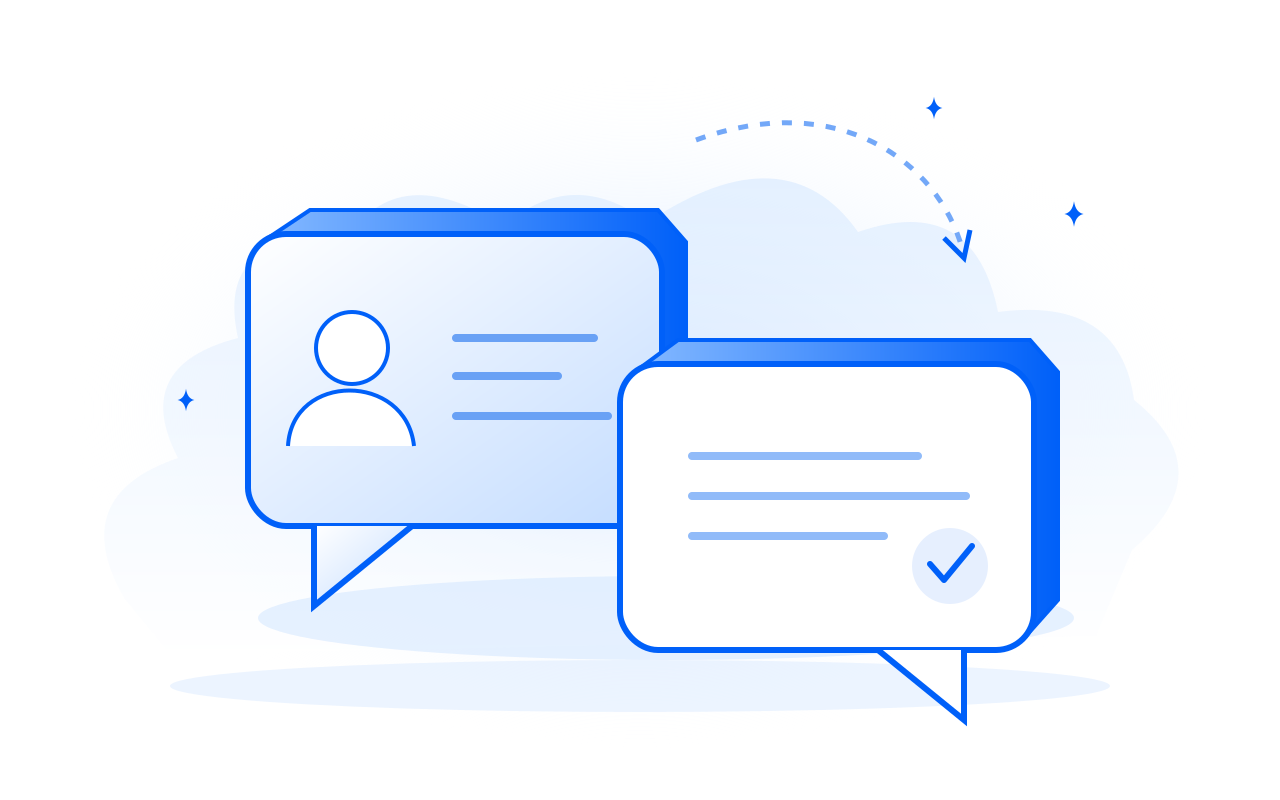 Two conversation bubbles represent a one-to-one exchange.