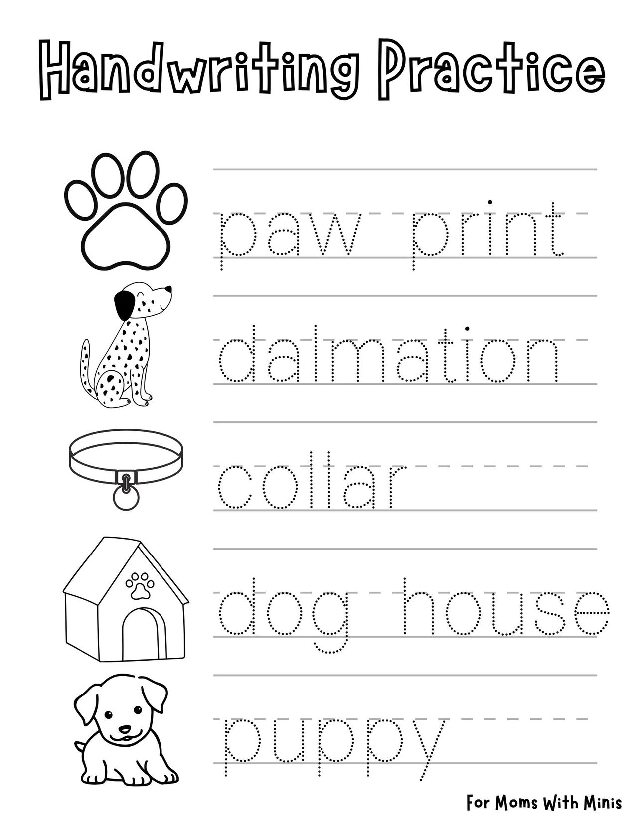 Dog themed handwriting practice