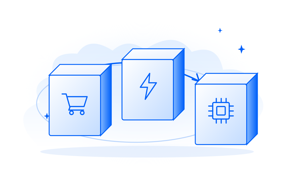 Consumer demand, power and processors connected by a directional arc.