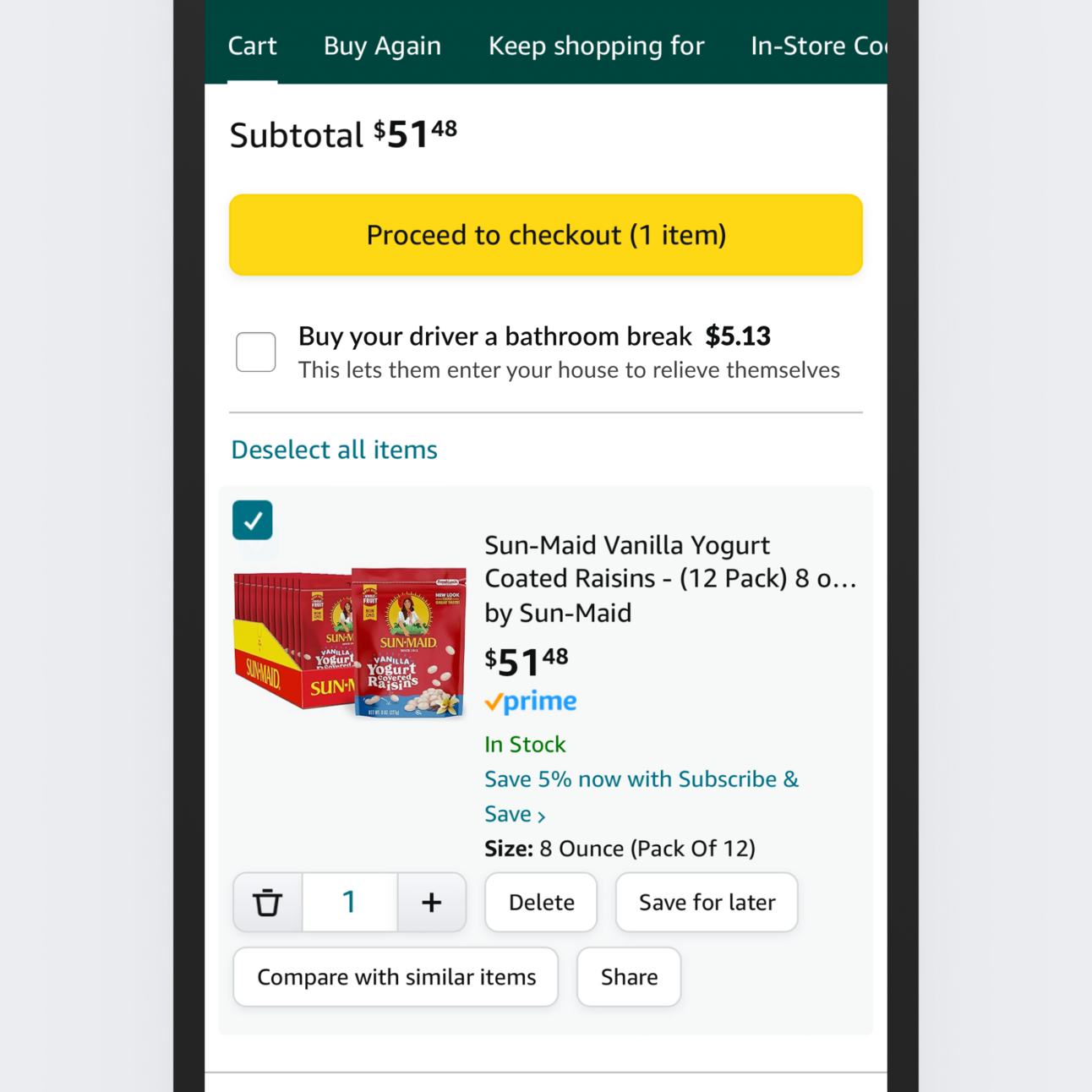 Amazon bathroom break upsell