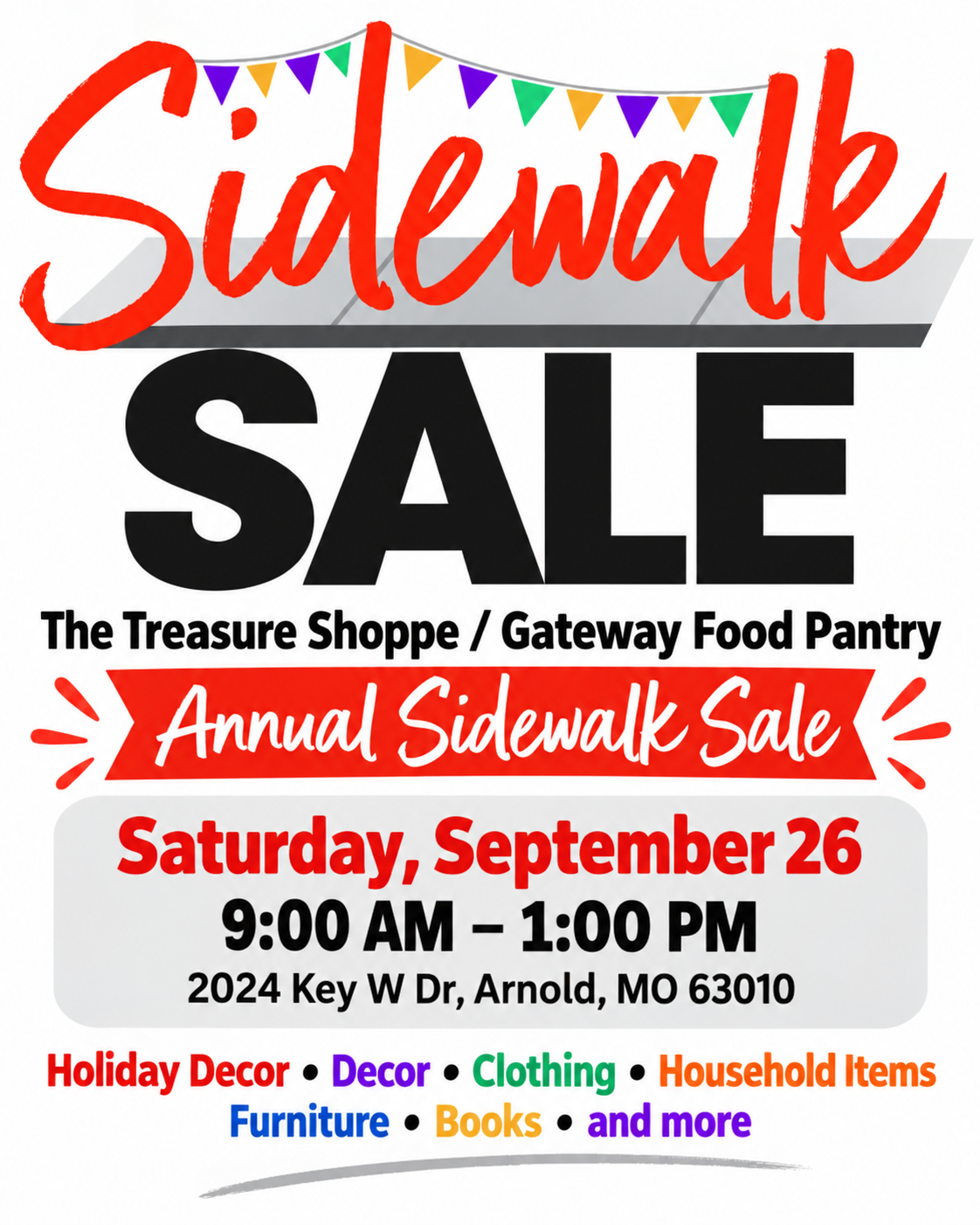 Treasure Shoppe Gateway Food Pantry Sidewalk Sale Sept 26th