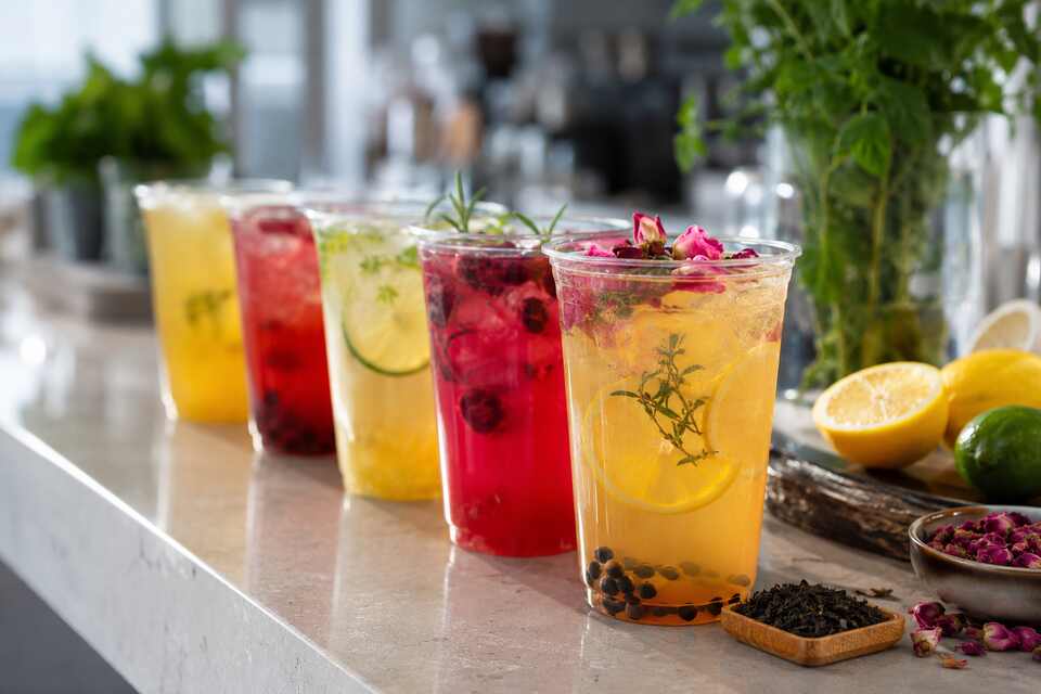 Colourful herbal and fruit tea drinks at Pika Herb and Tea in Richmond BC