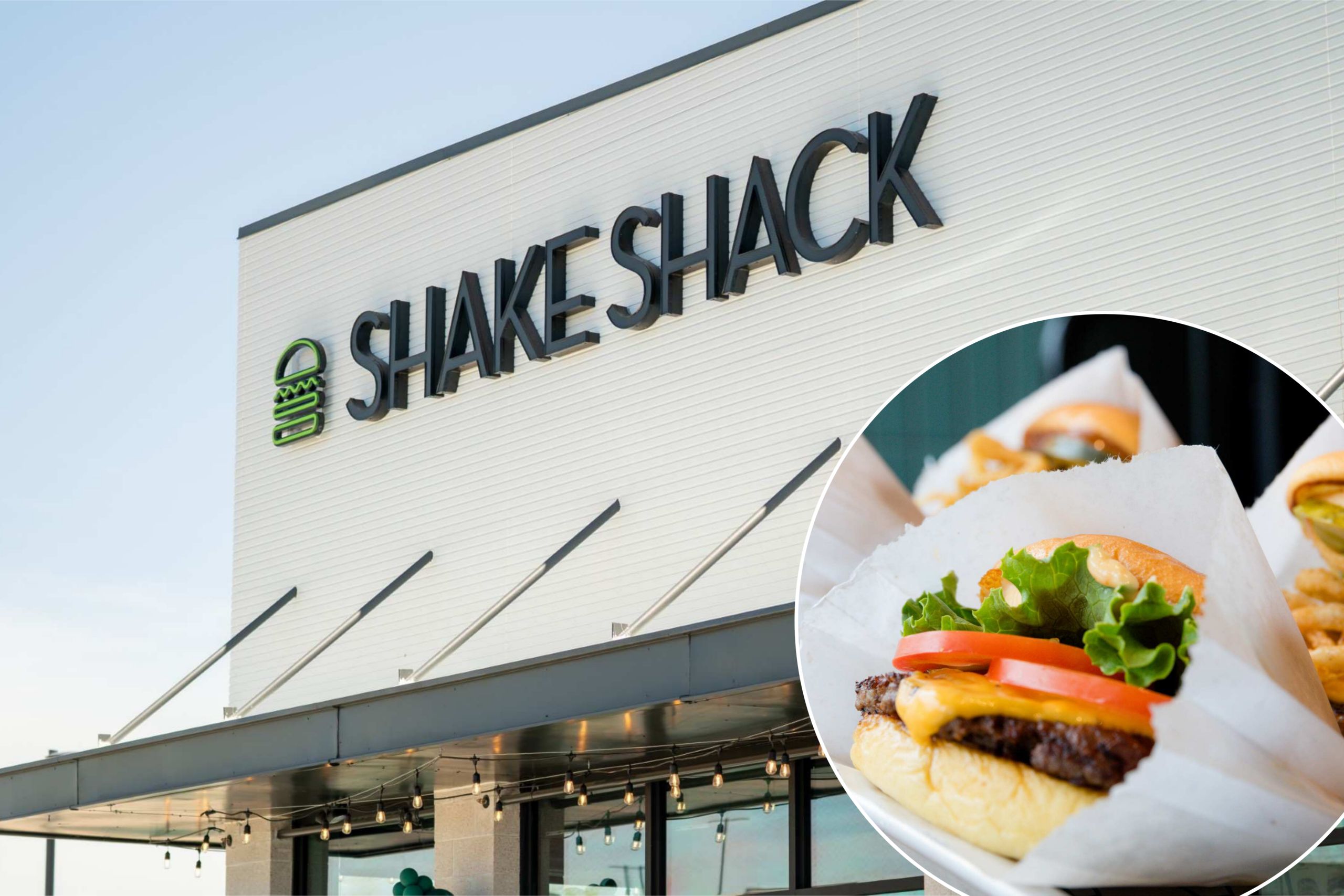 Shake Shack East Meadow storefront with an inset burger photo