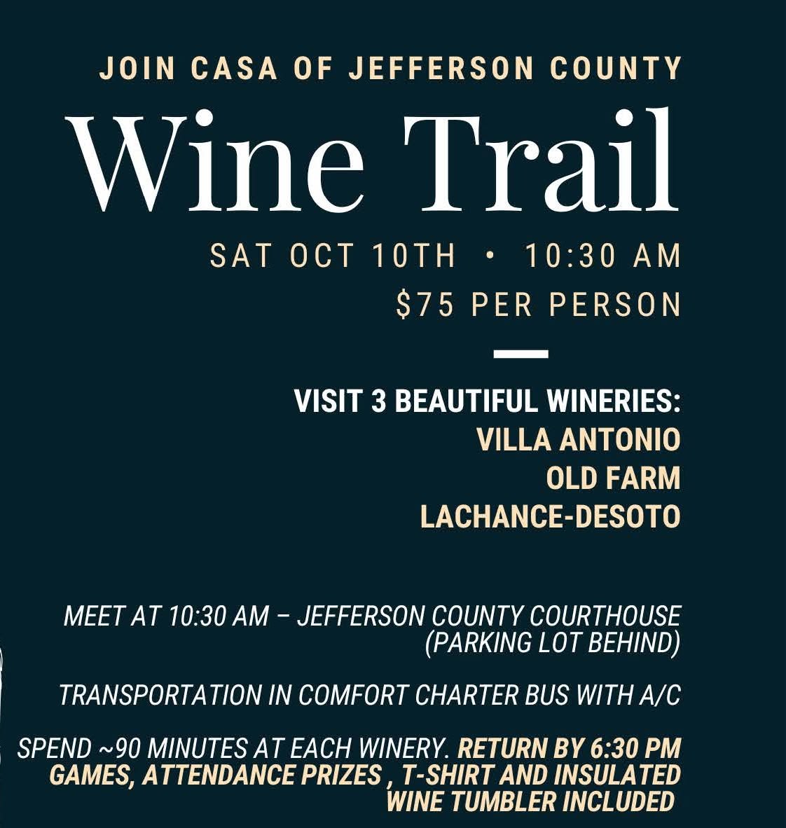 CASA of Jefferson County Wine Trail Fundraiser October 10