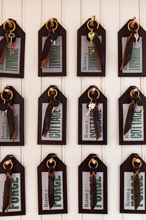 Room keys with fabric tags at Number One Bruton
