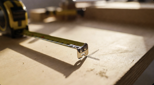 A tape measure scratching a clean mark on a board