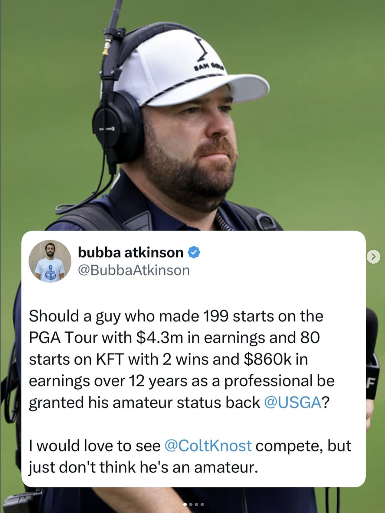 Bubba Atkinson tweet about Colt Knost amateur status