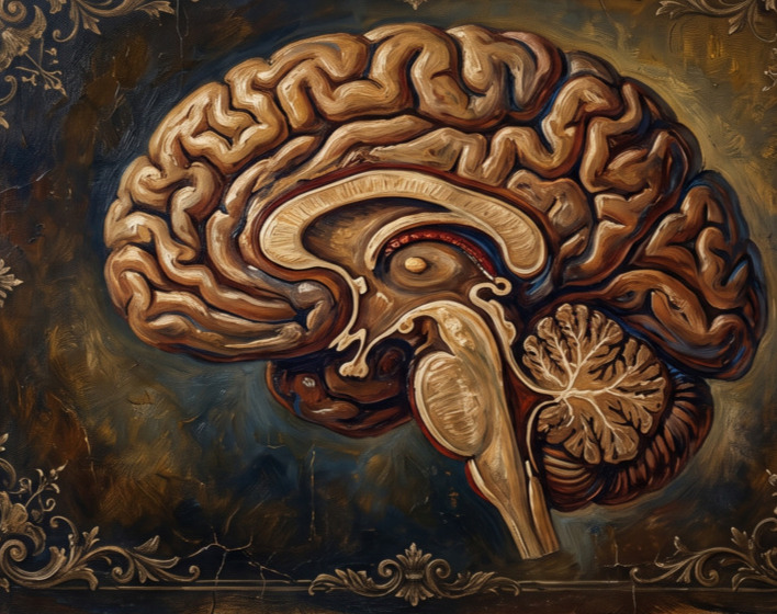 Anatomical illustration of the brain at night