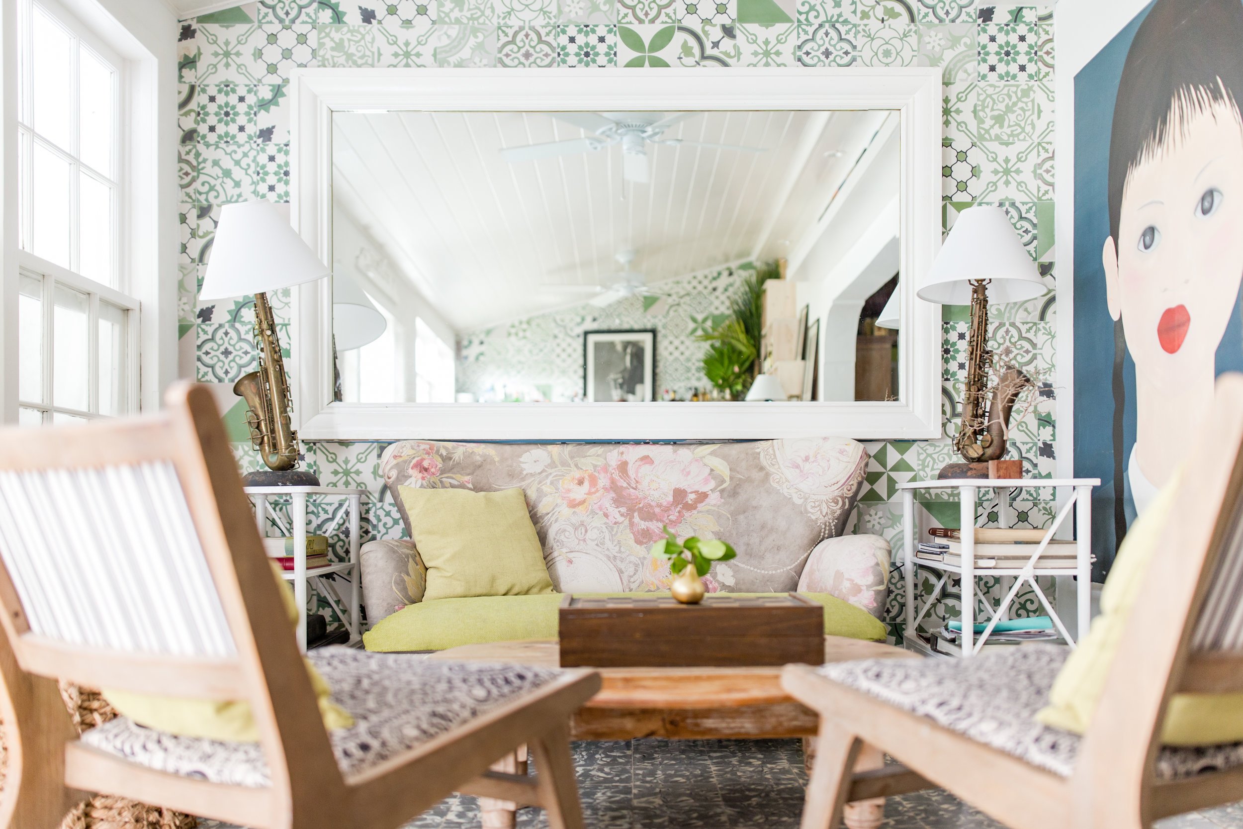 Patterned furnishings and artwork inside The Ocean View Club