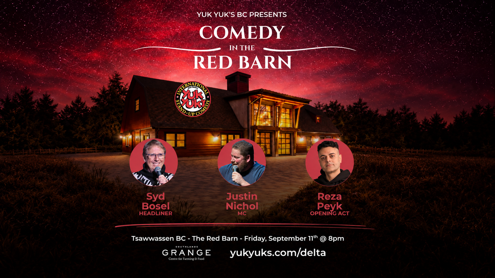 Comedy in the Red Barn event in Tsawwassen, Delta BC