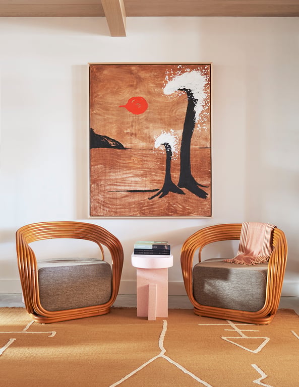 Curved chairs and contemporary artwork at The Rockaway Hotel + Spa