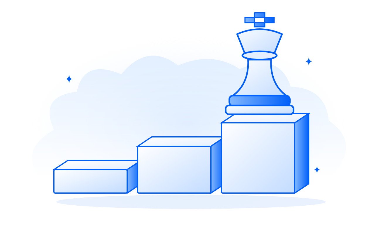 A chess king on stepped platforms. Conceptual illustration of a potential market transition, not a guaranteed outcome.
