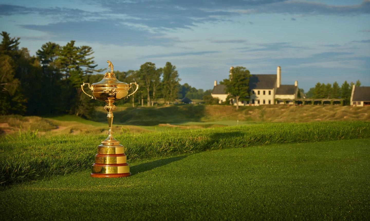 Ryder Cup trophy on a golf course