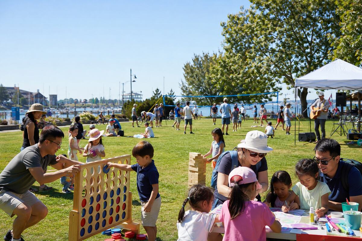 Shoppers browsing antiques and vintage finds outside Steveston Museum