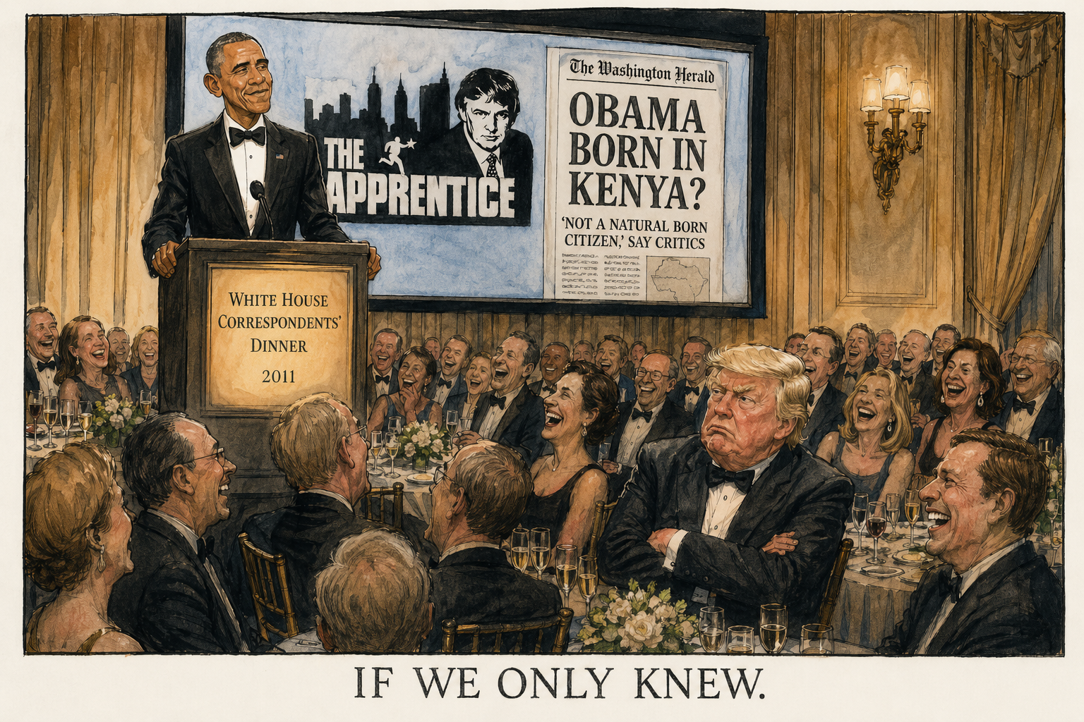 2011 WHCD: Obama at the podium, Trump in the crowd.
