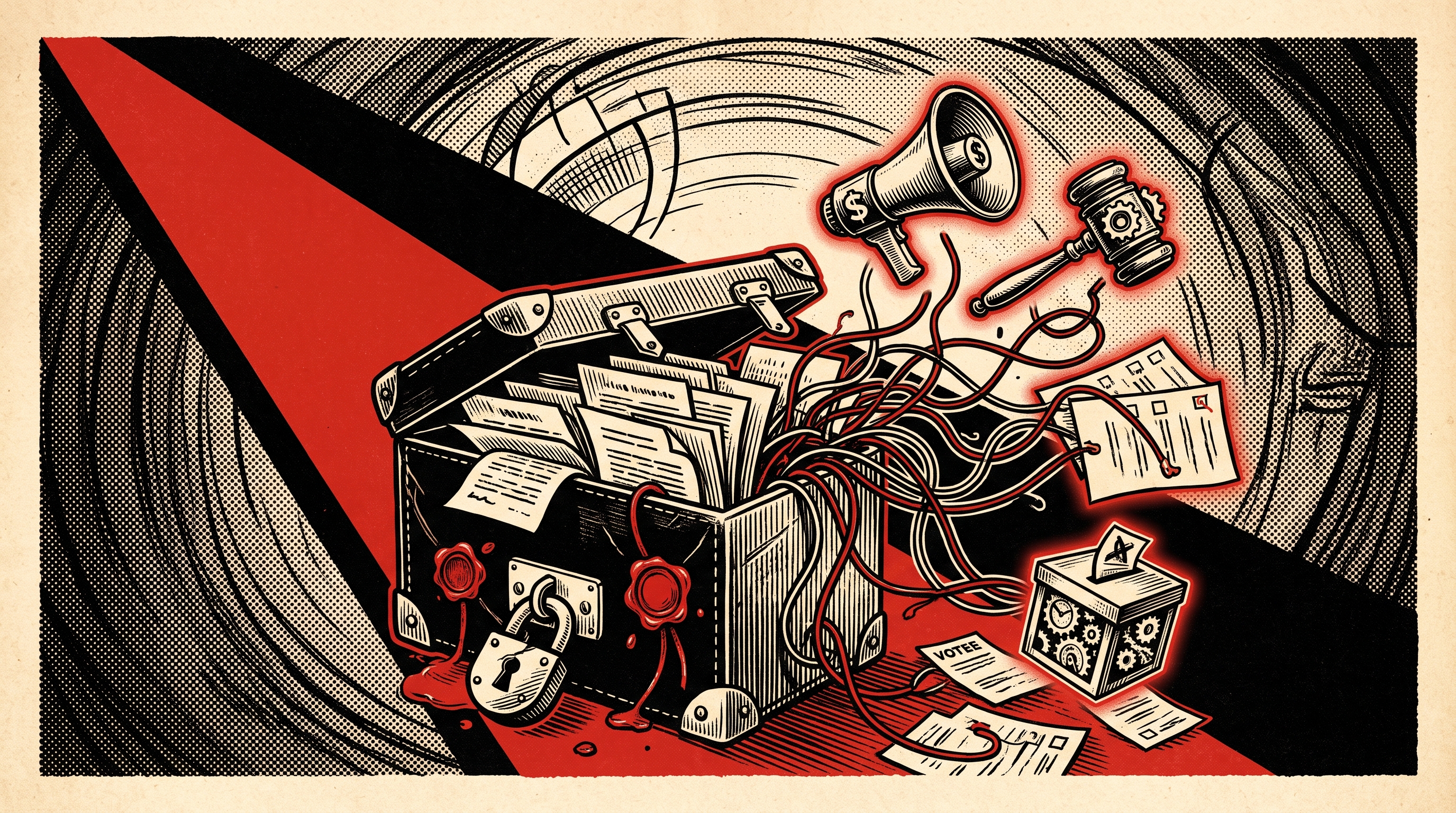 Poster illustration for the issue: The Filing Campaigns Bet You'll Never Open