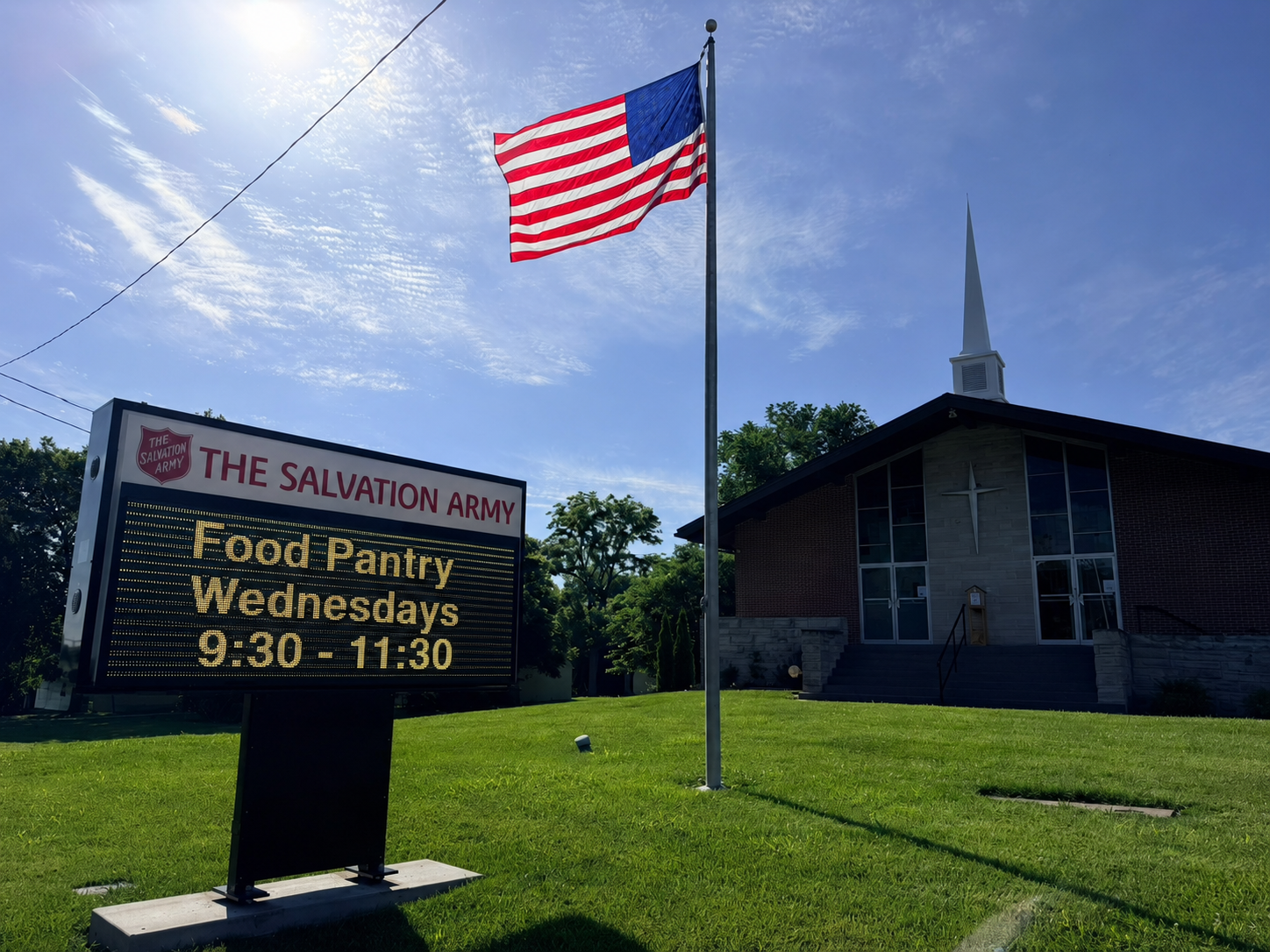 The Salvation Army in Arnold with an American flag outside the building