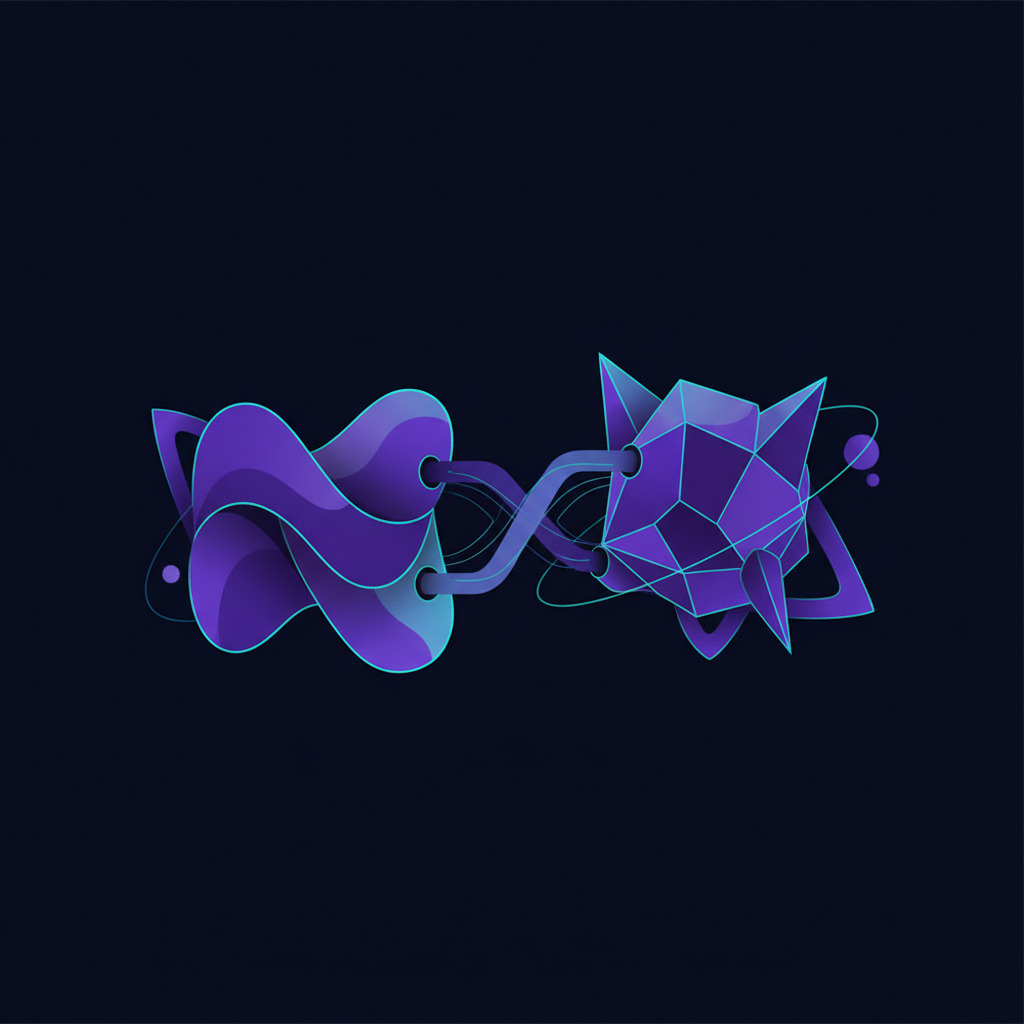 Abstract illustration of two complementary forms — human and AI working together, not in competition