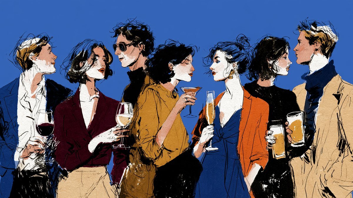 Illustration of people holding different drinks