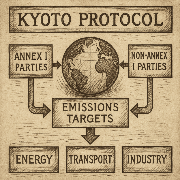 Diagrammatic depiction of the Kyoto Protocol framework and emissions targets