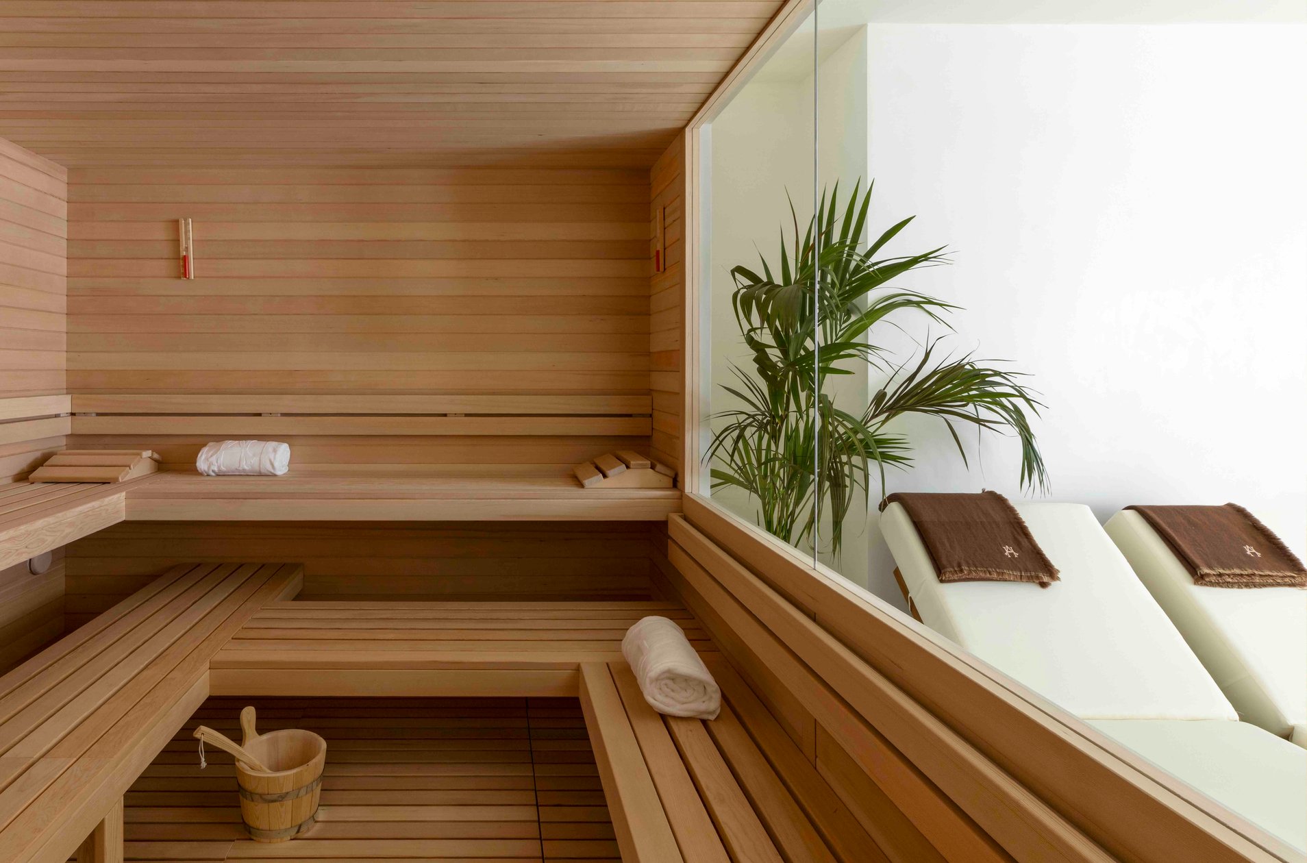 Wood-lined sauna at Hotel Ancora