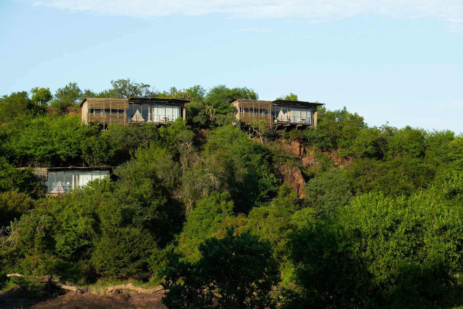 Singita Lebombo suites set above the green bush in Kruger National Park