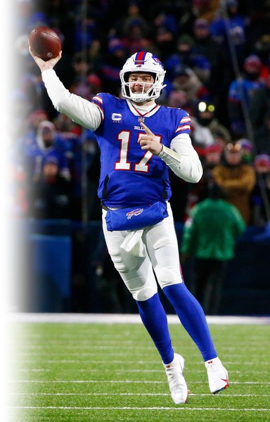 Josh Allen throwing at Highmark Stadium
