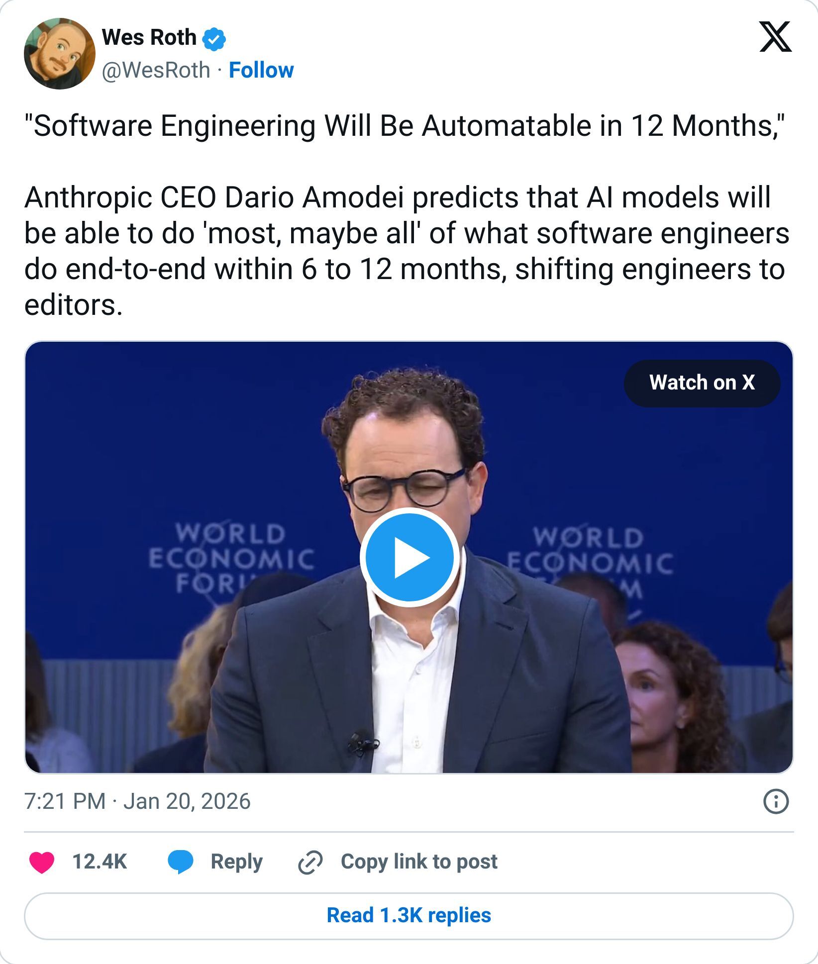 Dario Amodei tweet about AI and coding