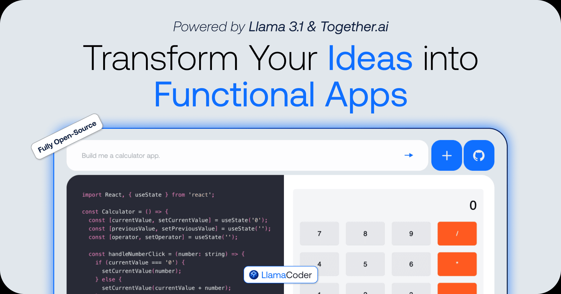 LlamaCoder v4 AI web app generator interface
