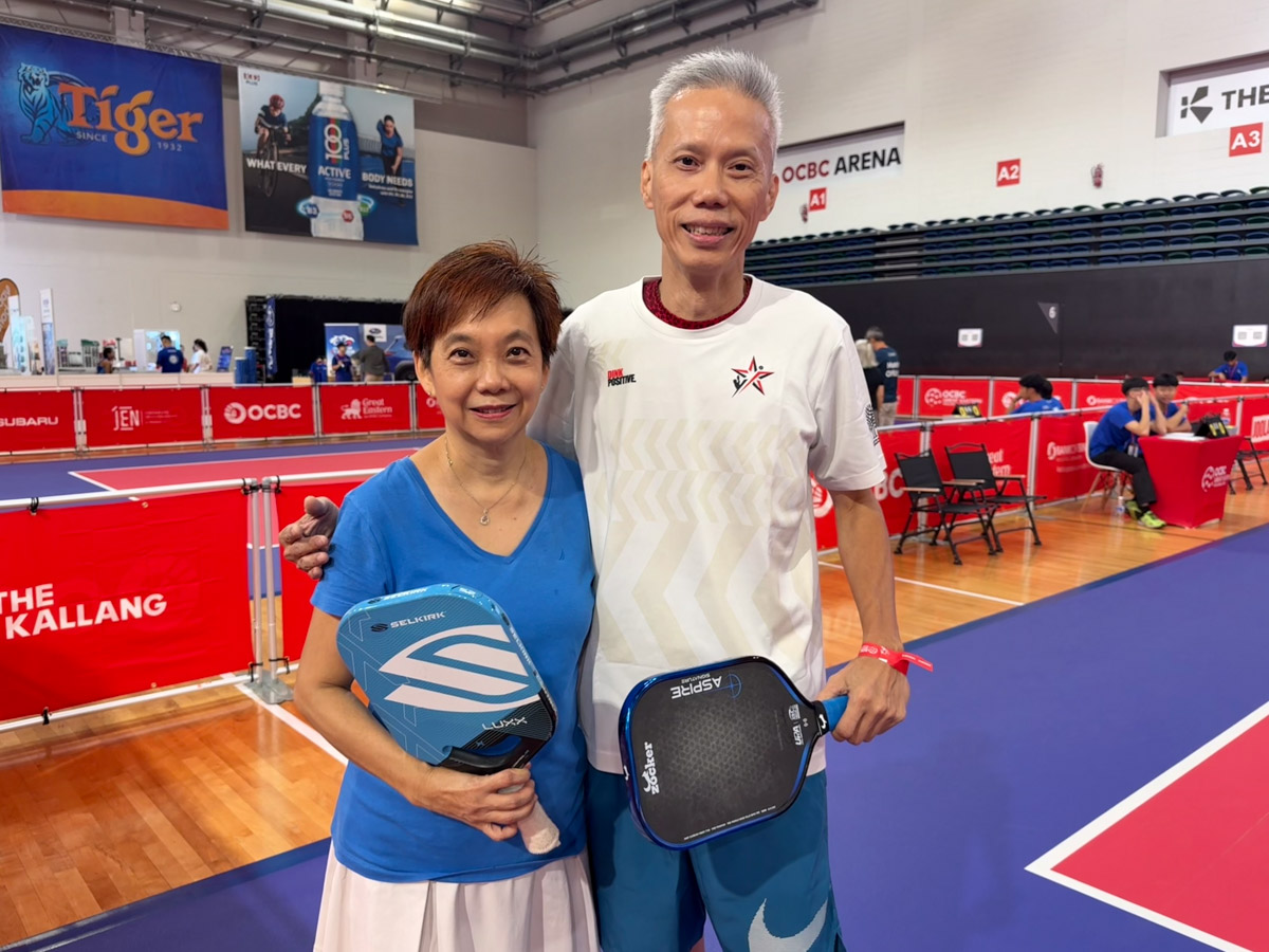 Hui Fang & Peter, Pete’s been playing Pickleball for 20+ years, Hui Fang is forever 21.