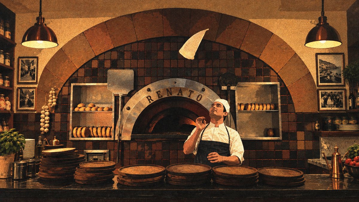 A Neapolitan pizza fresh from a wood-fired oven