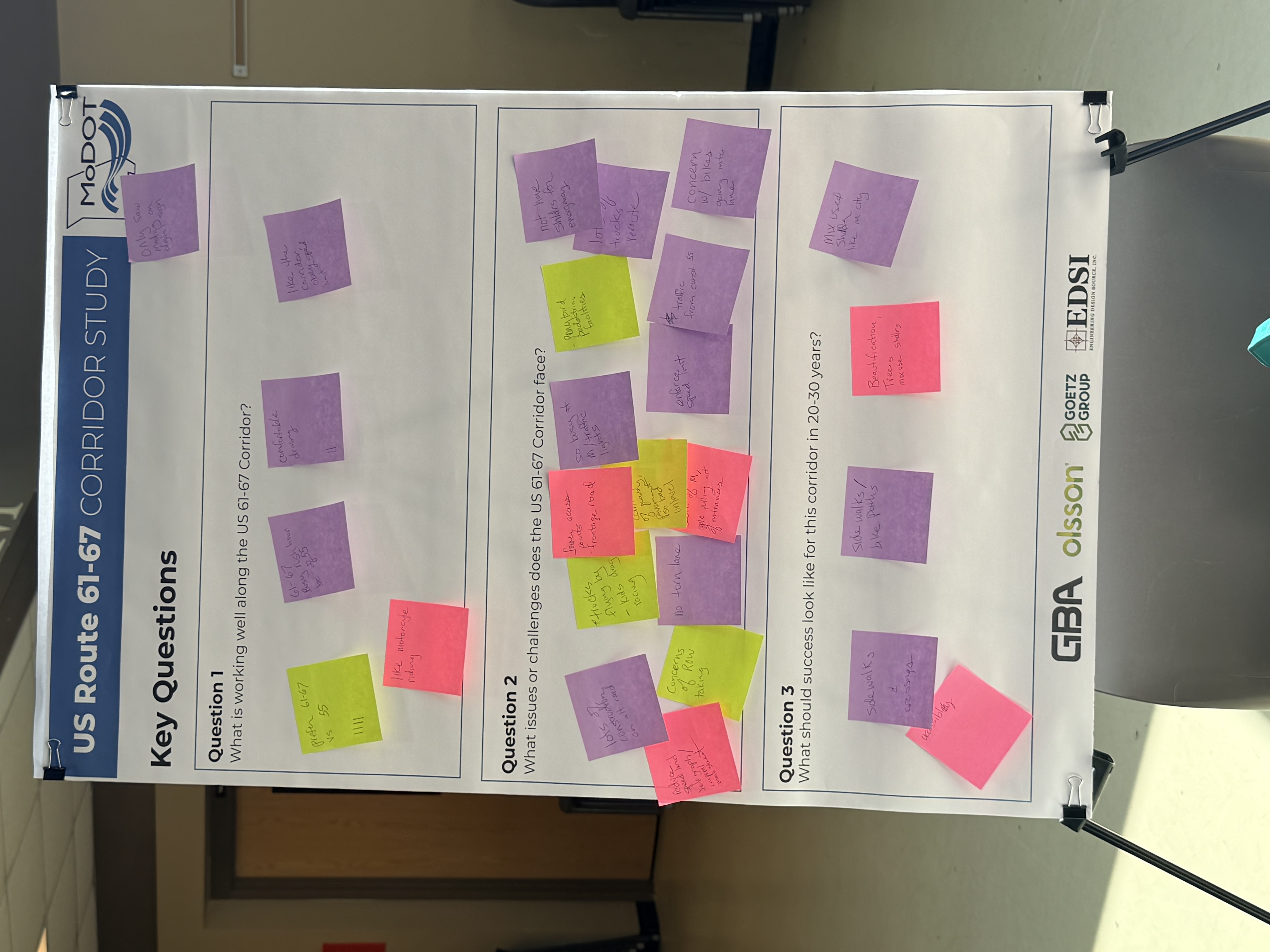 Community comments placed on the Highway 61/67 corridor study key questions board