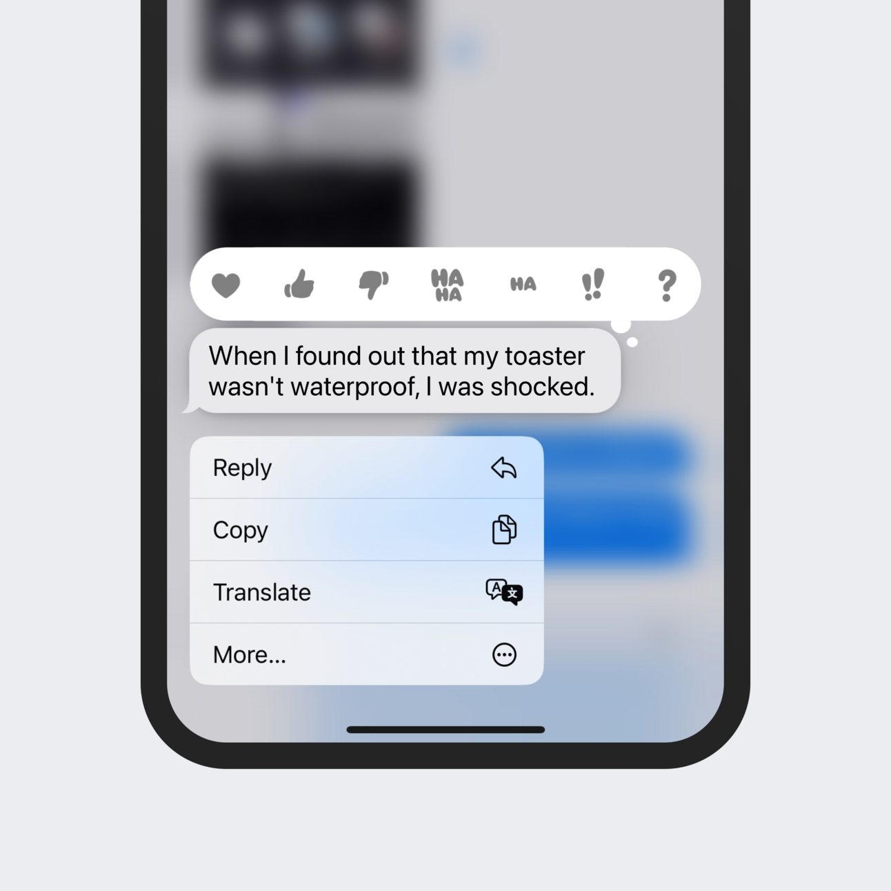 iMessage single "ha" reaction