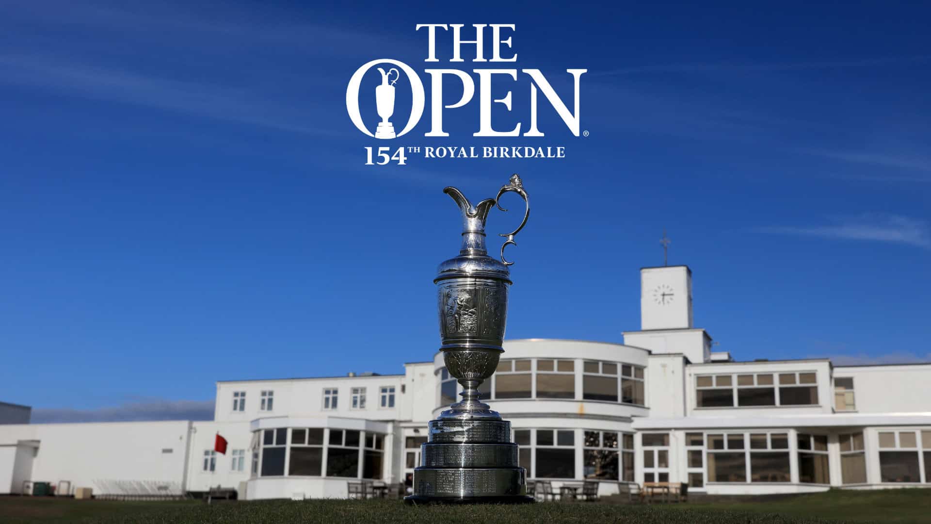 The Claret Jug in front of the Royal Birkdale clubhouse