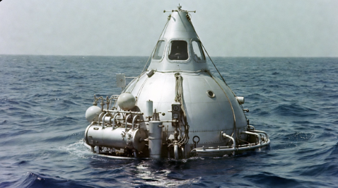 Bathyscaphe Trieste before its historic deep sea dive