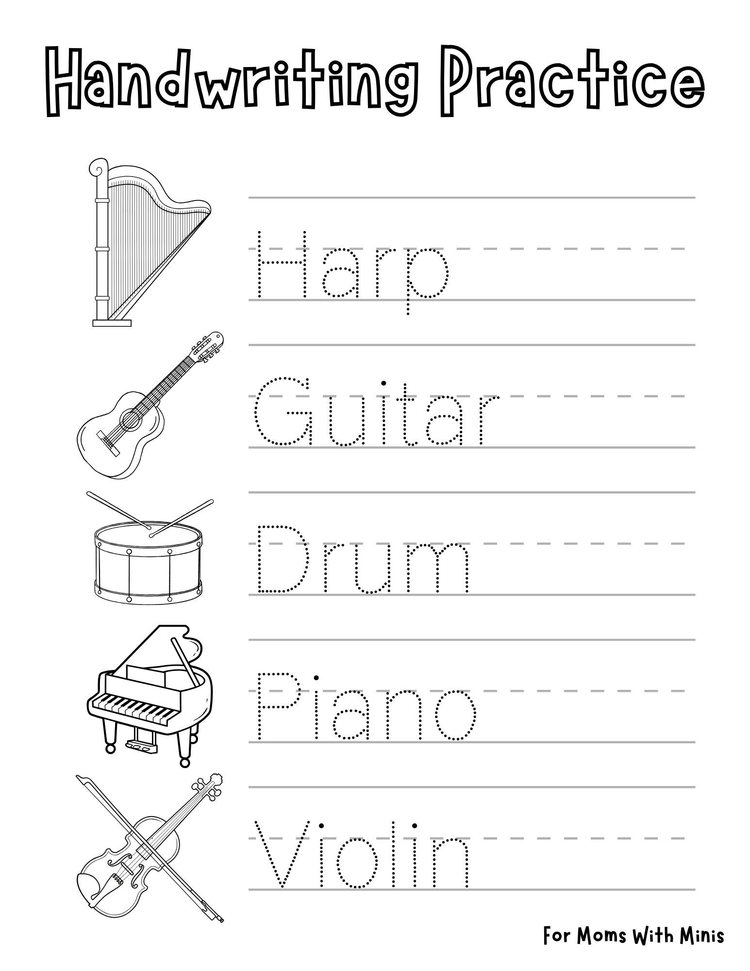Musical Instruments Handwriting Practice