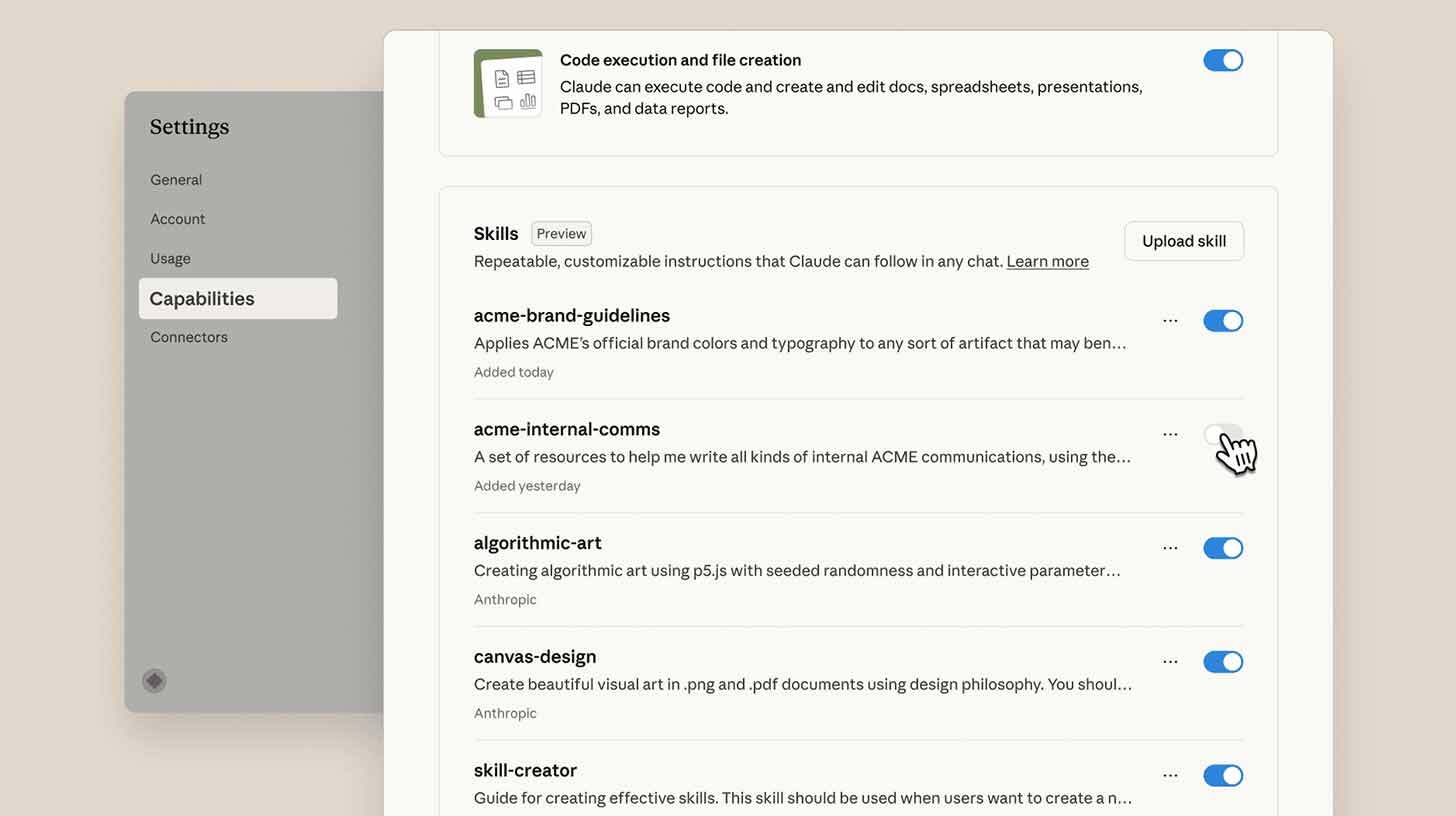 Claude gains new Skills