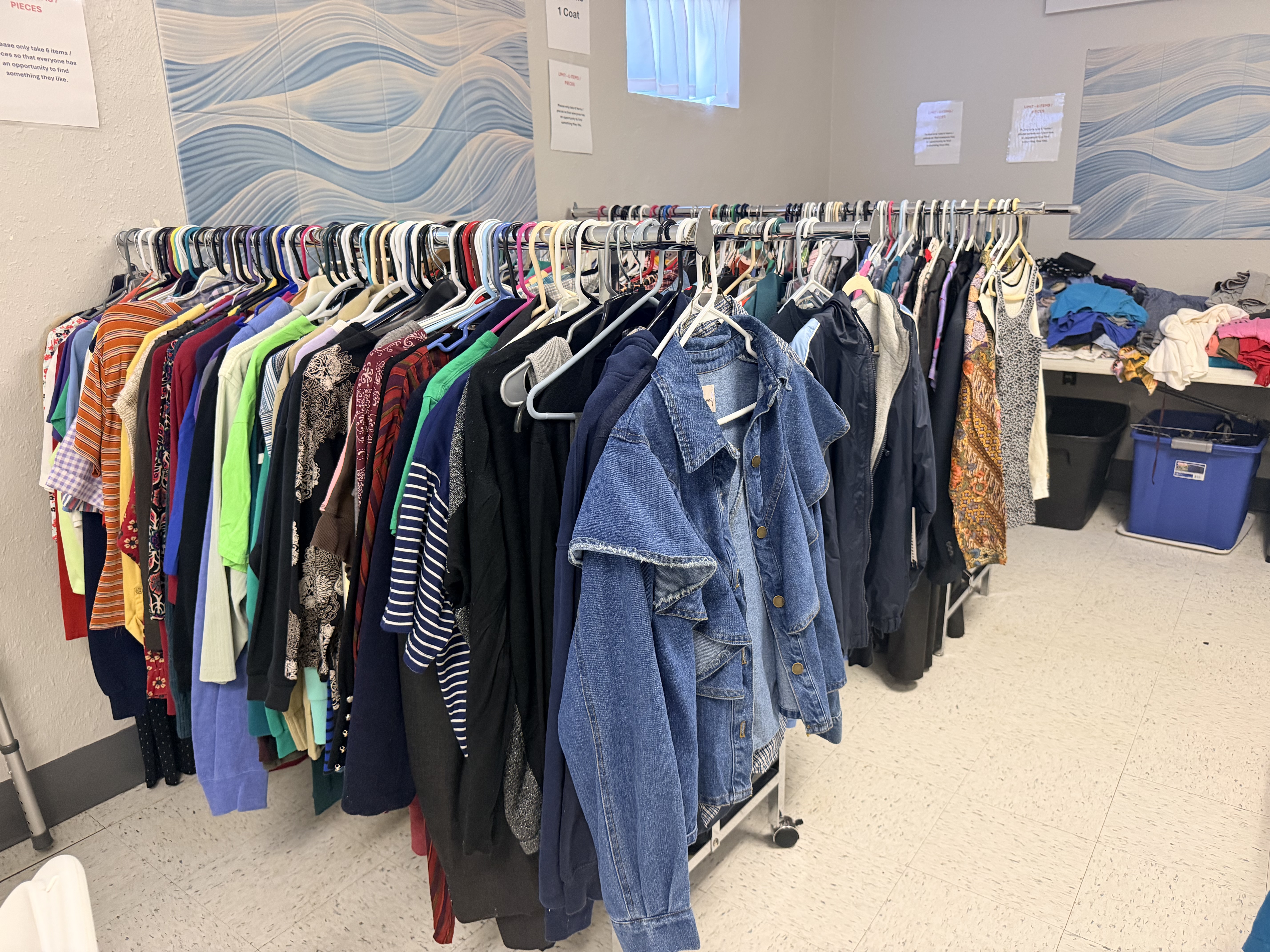 Clothing racks inside The Salvation Army in Arnold
