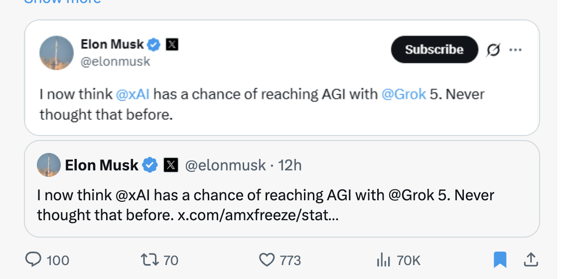 Elon Musk Grok 5 Tweet