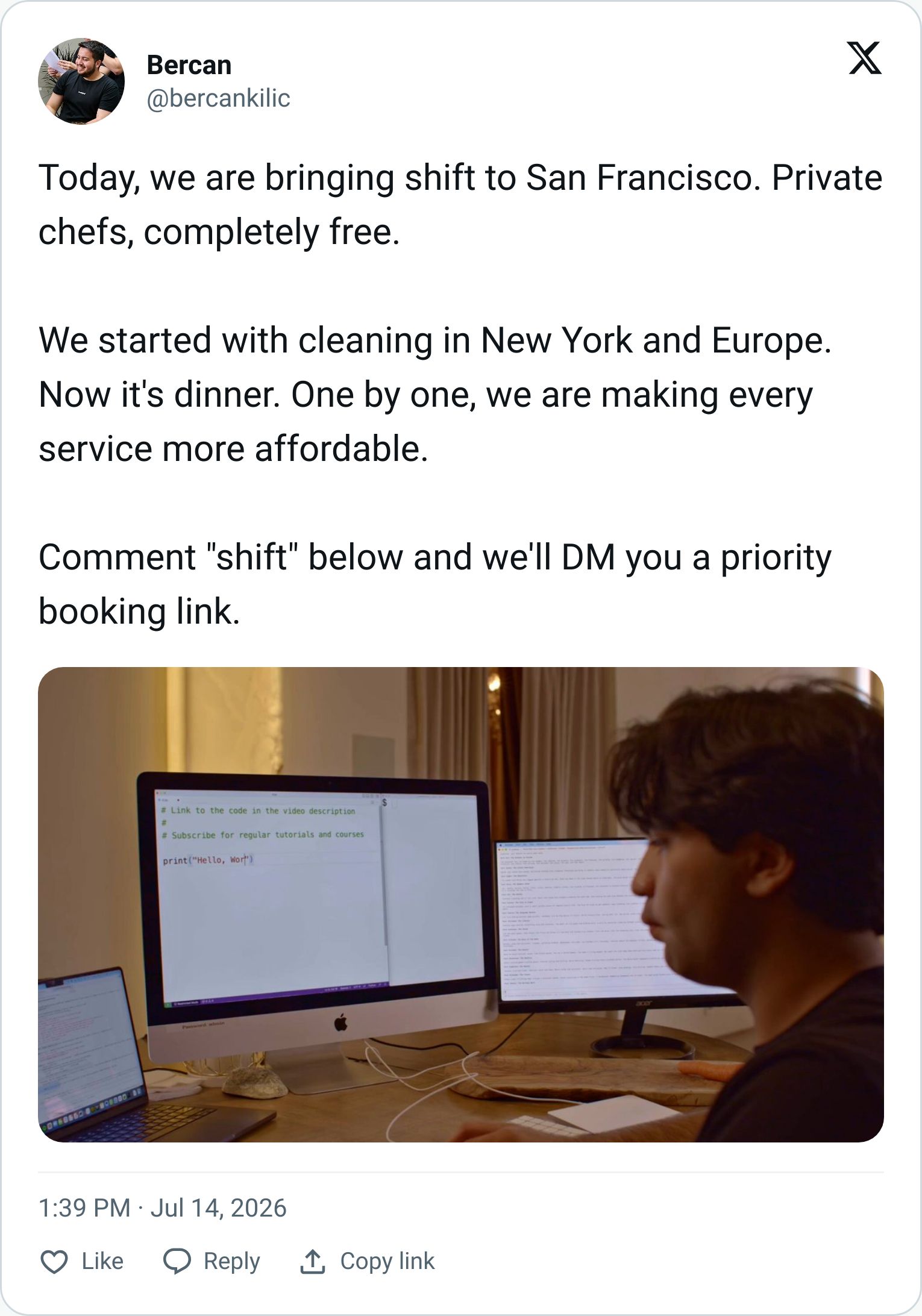 Tweet about the Shift free house cleaning service
