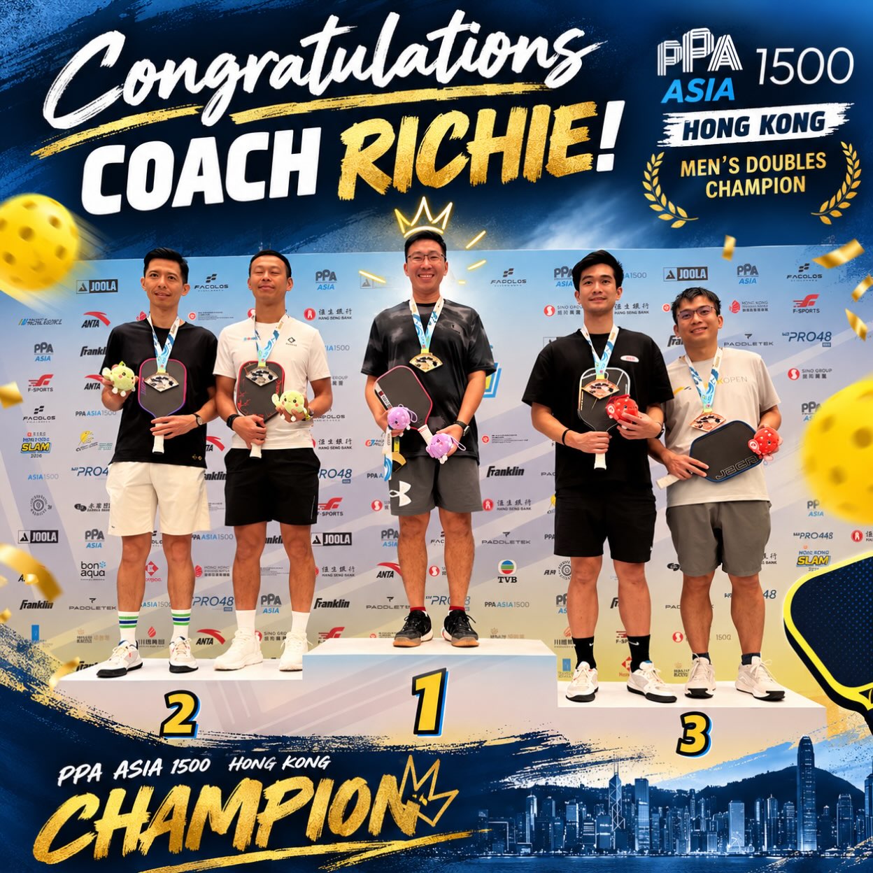 Congrats to Richie on winning the PPA Asia 1500 in Hong Kong (partner go where ah?). Image: @thatpickleballacademy
