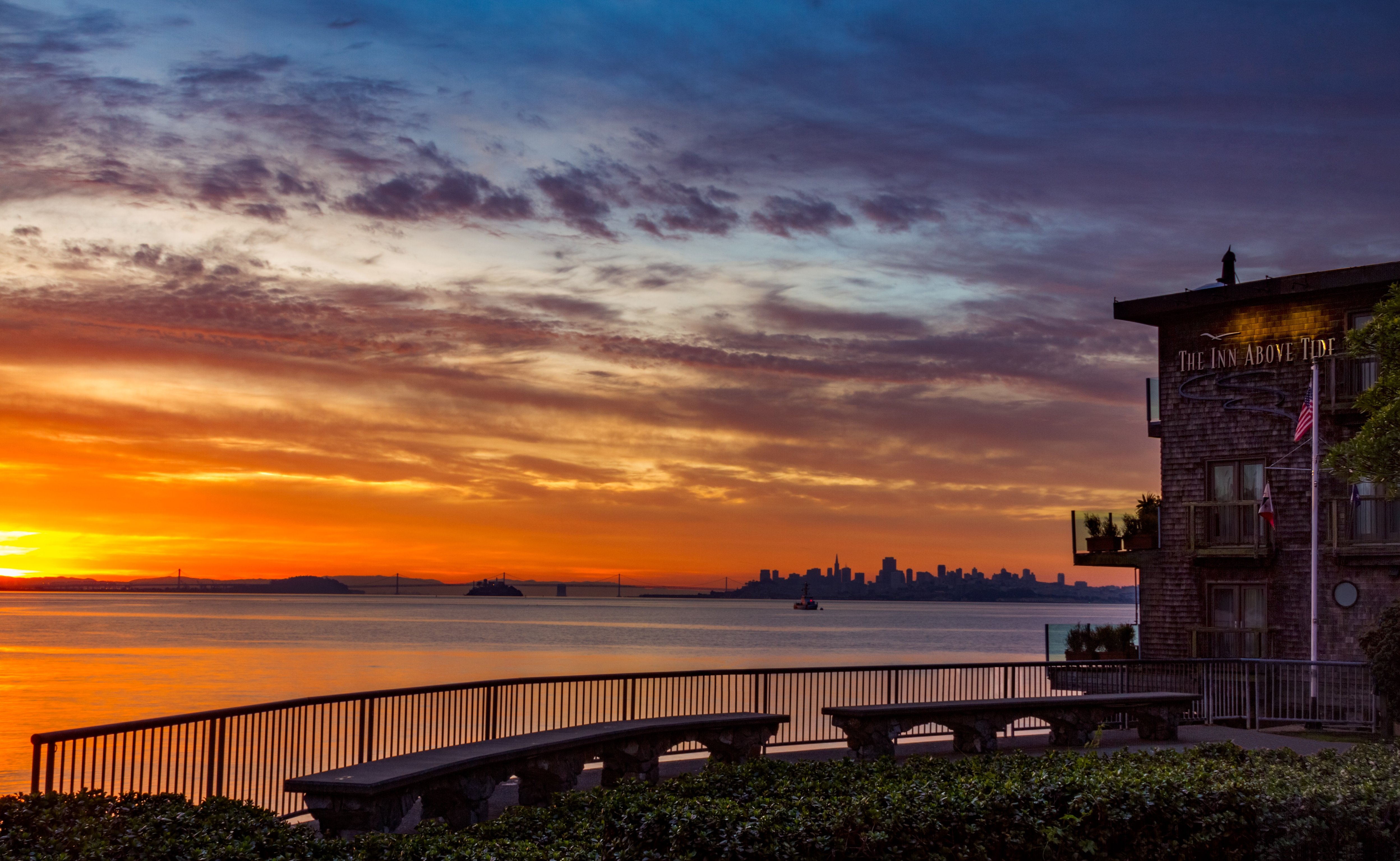 Sunset over San Francisco Bay beside The Inn Above Tide
