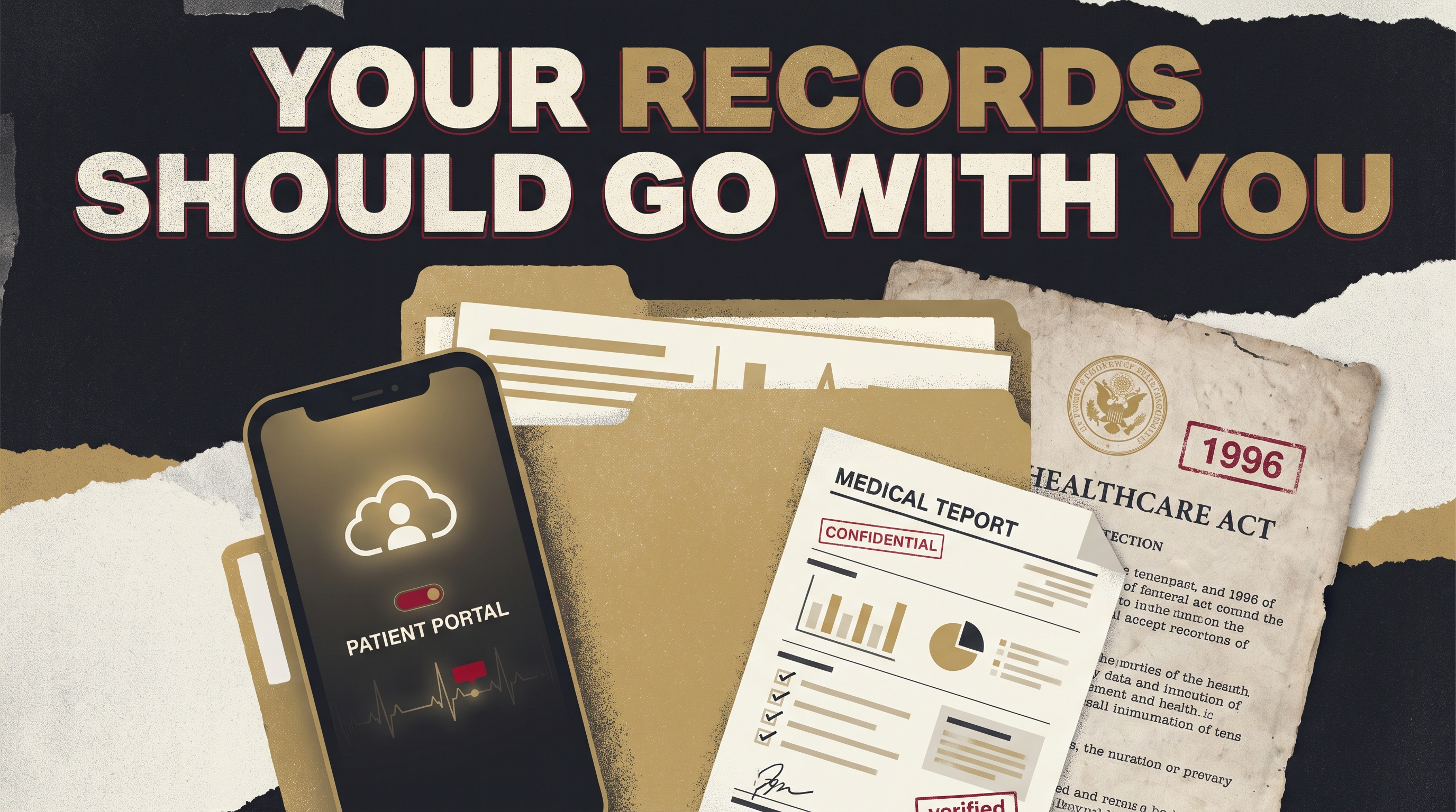 Illustrated poster about keeping medical records within reach.